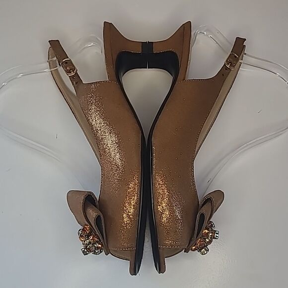 J. Renee Jadan Copper Bronze Satin Peep Toe  Kitten Heel Slingback  Size 7.5 N - Picture 9 of 14